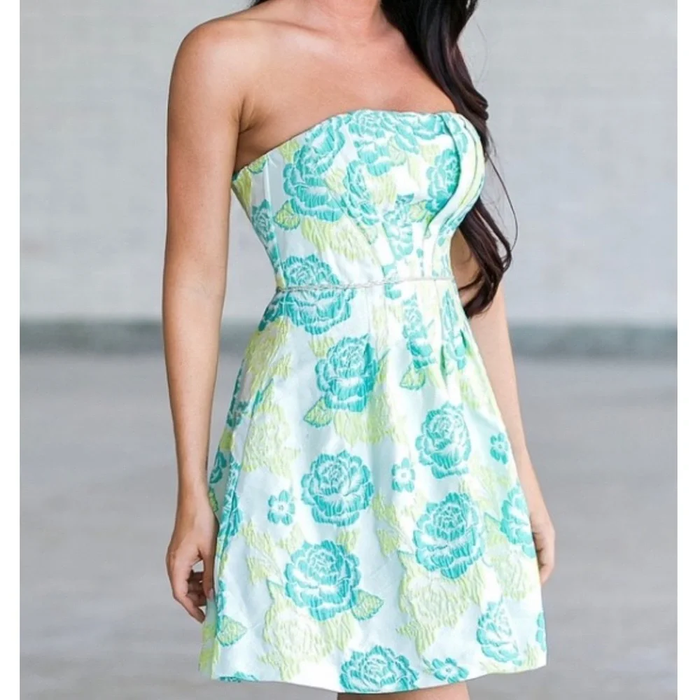 Boutique Dress- Sz M a-line strapless teal and lime green. NWT - Picture 1 of 6